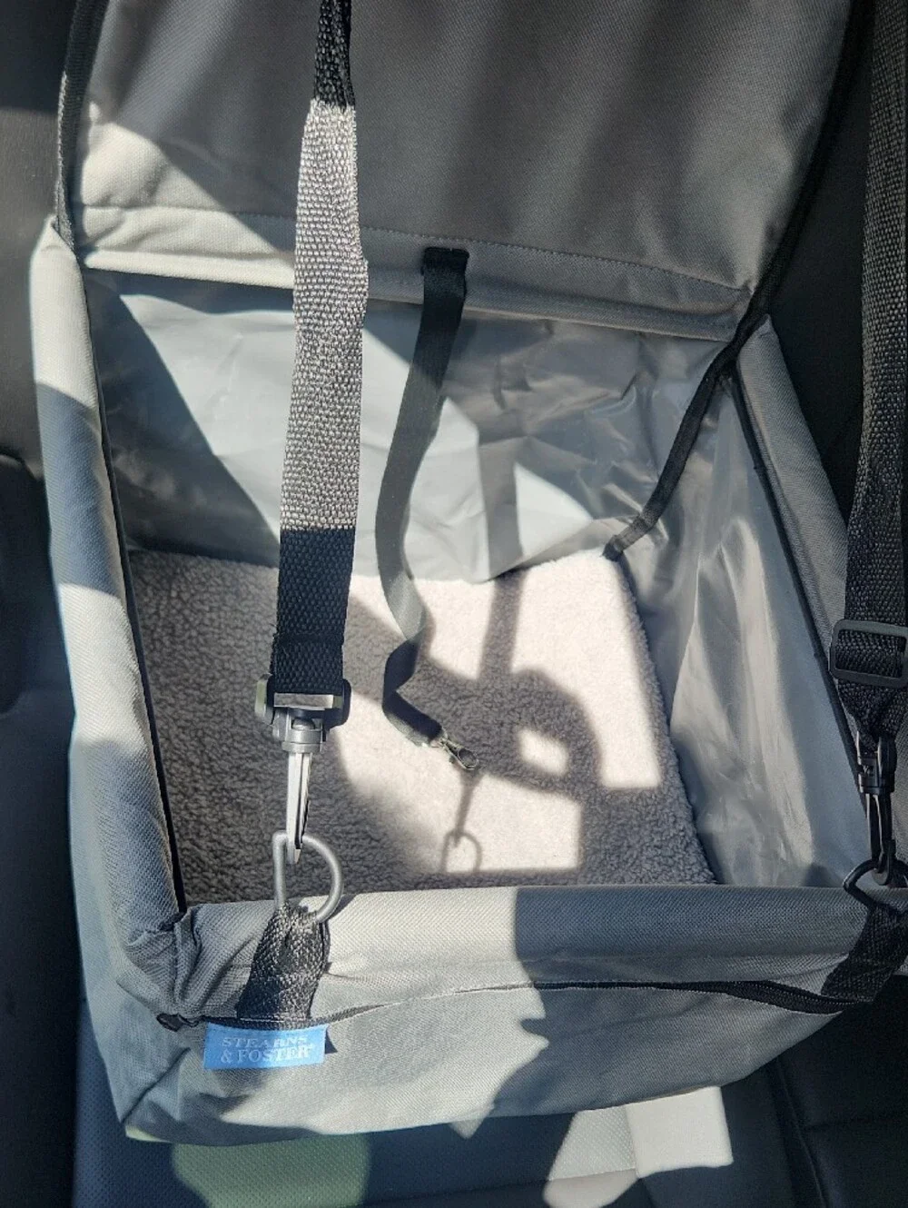 Gray Pet Booster Car Seat with Safety Straps